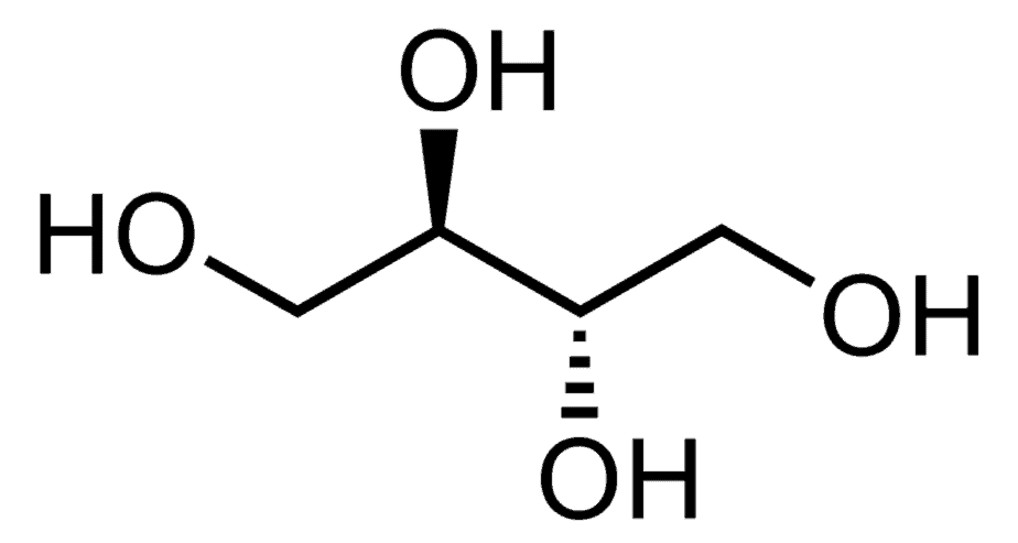 A estrutura química do eritritol é muito distinta dos açúcares. 