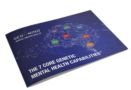 Folleto del Mapa de Salud Mental de Genomind con las 7 capacidades genéticas básicas de salud mental