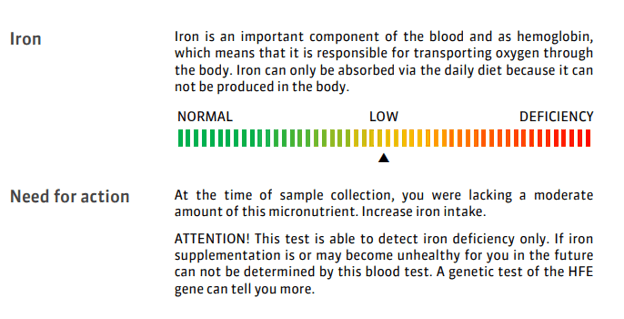 A sample report for low iron