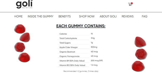 Информация о питании Goli Nutrition