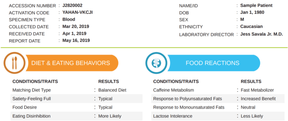 Образец OmeNutrition из Pathway Genomics