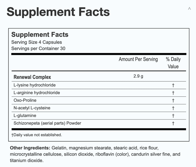 SeroVital nutritional information