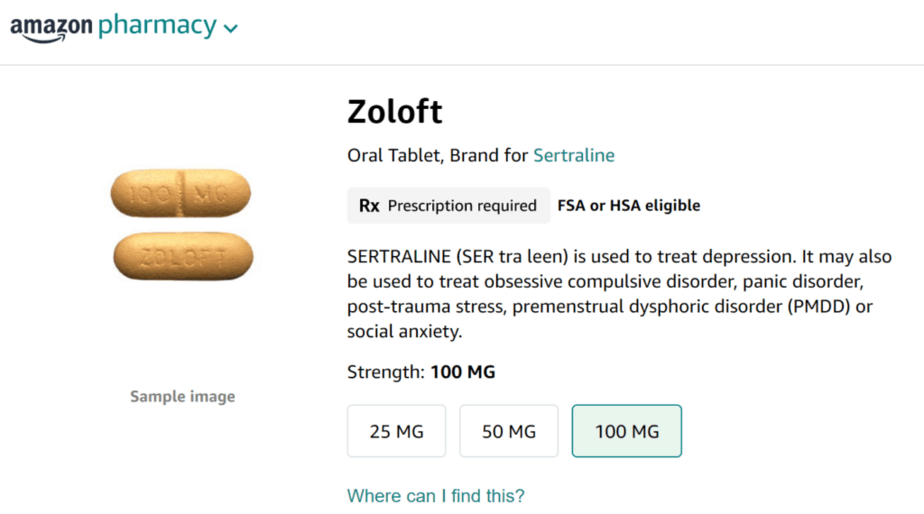 Zoloft on Amazon