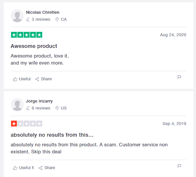 Customer reviews on TrustPilot