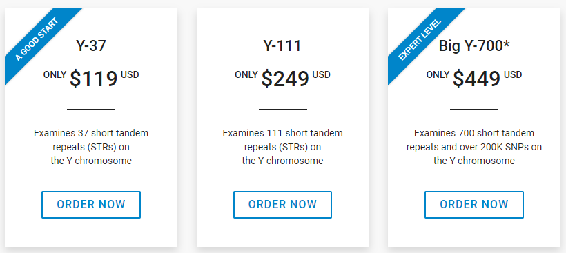 Options d'achat de tests ADN Y sur FTDNA