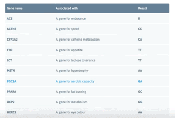 A sample report from a cheap DNA test from Fitness Genes