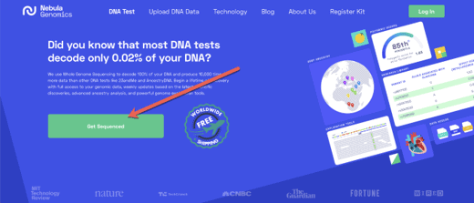 The ordering page on Nebula Genomics