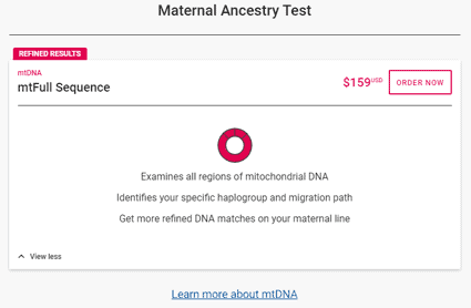 mtDNA test advertised on FamilyTreeDNA