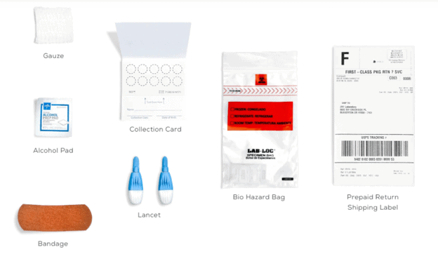 Contents of an at home food sensitivity test from EverlyWell
