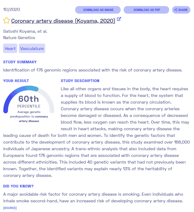 Sample report on heart disease from Nebula Genomics