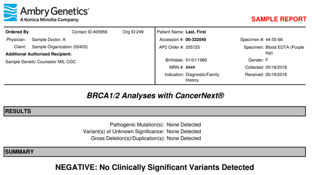 First part of a negative result from Ambry Genetics