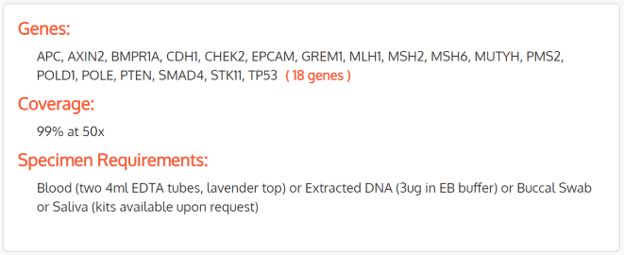 18 genes analyzed with Fulgent Genetics colon cancer testing