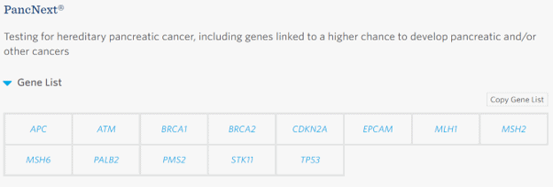 Genes covered by PancNext® 