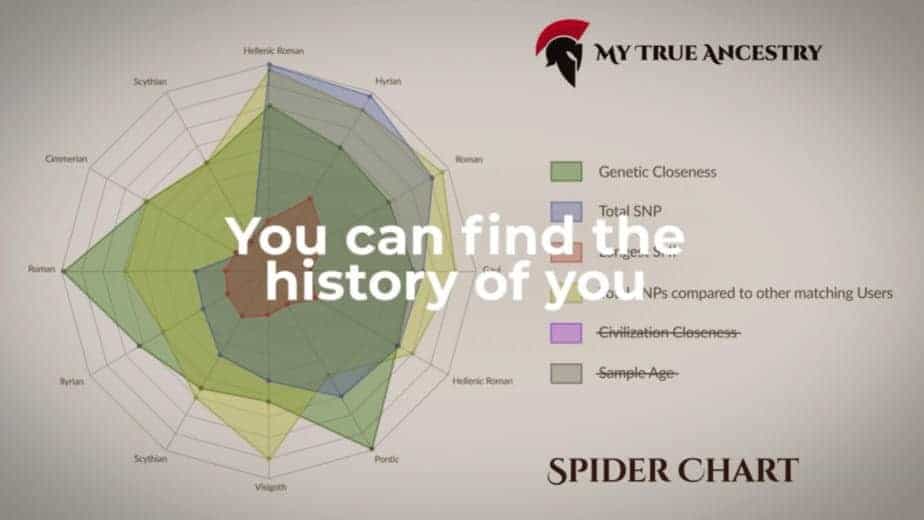 Vista del desglose de la ascendencia antigua en los informes de MyTrueAncestry