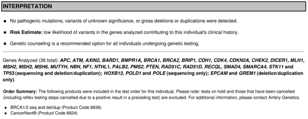 Interpretation of a negative result from Ambry Genetics
