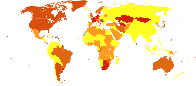 Deaths from eating disorders in 2012 per million persons