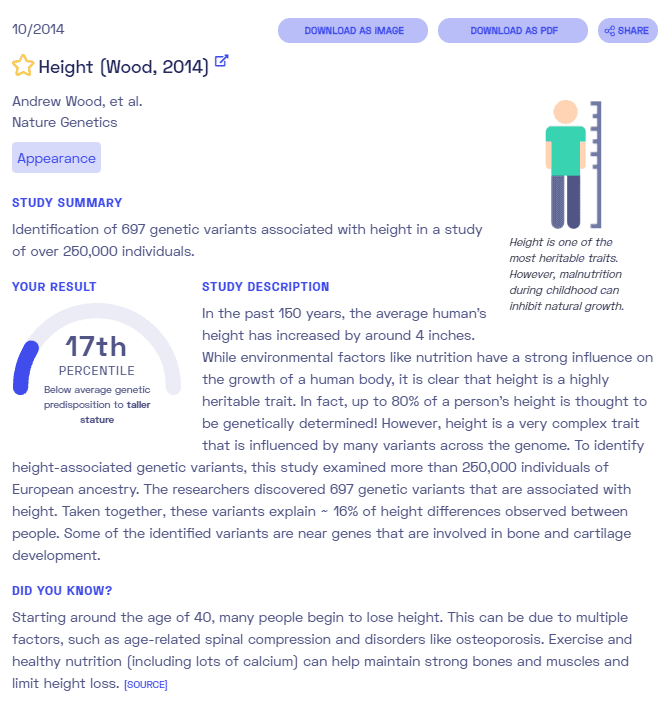 Sample report on height from Nebula Genomics