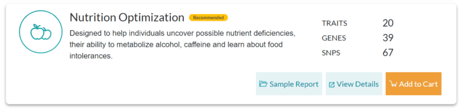 Details of ToolBox Genomics Nutrition Optimization panel