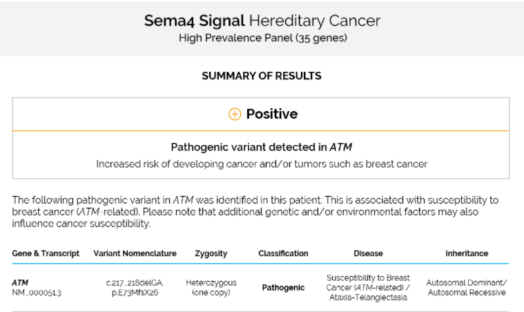 Sema4 Signal Hereditary Cancer sample report