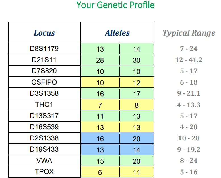 Allele details in a DNA Consultants test