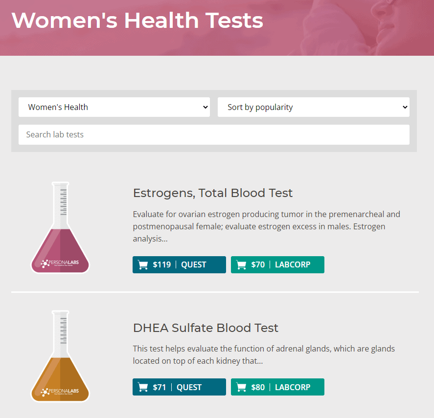 Sample of Women’s Health tests