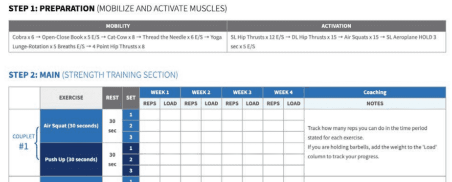 An example of a fitness tracking tool included in the report