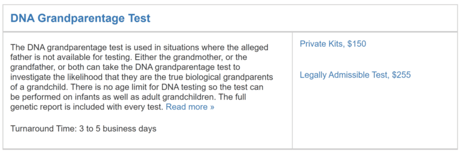 Details of the Genetrack Biolabs DNA Grandparentage test