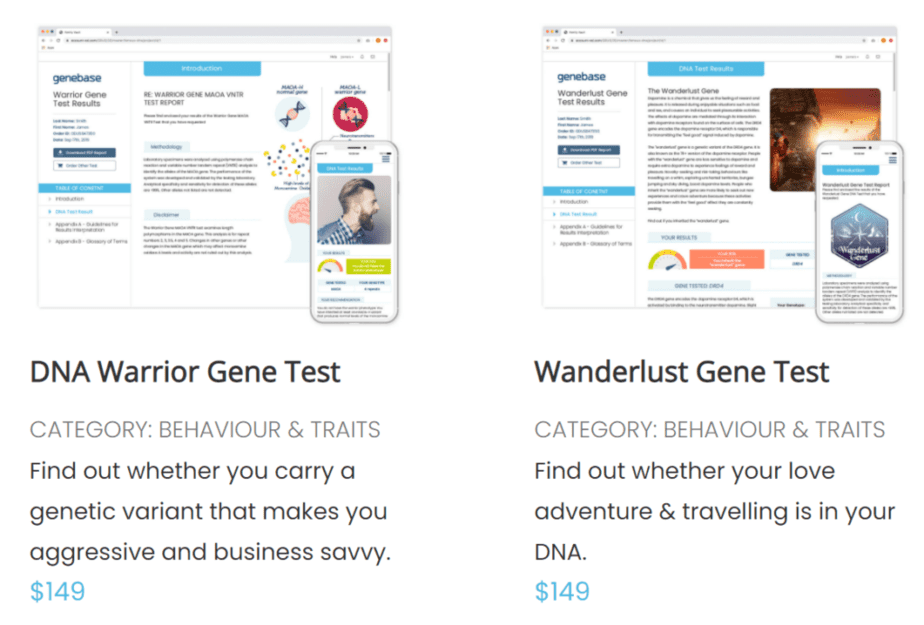 Genebase samples of Behavior & Trait tests