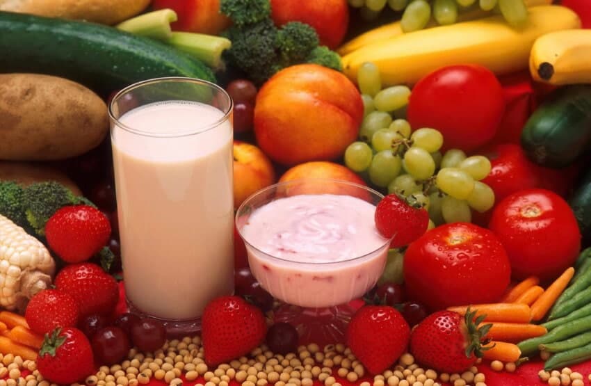 Fruits, vegetables, milk, and yogurt