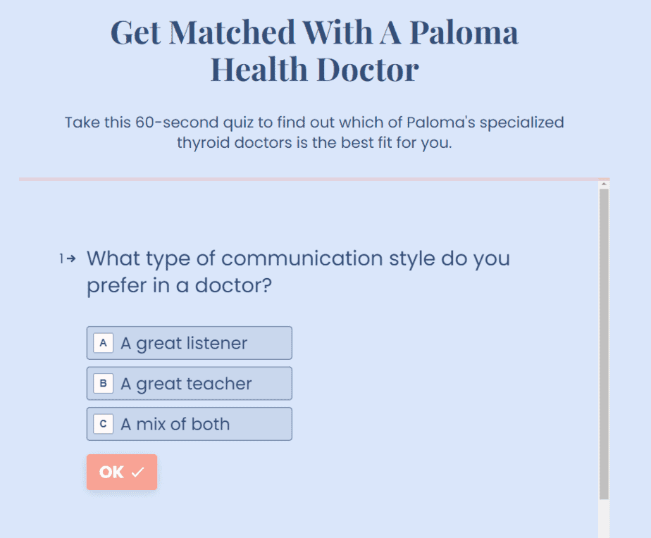 A questionnaire matches you with a doctor