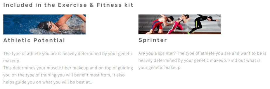 Samples of what is included in the Exercise & Fitness kit