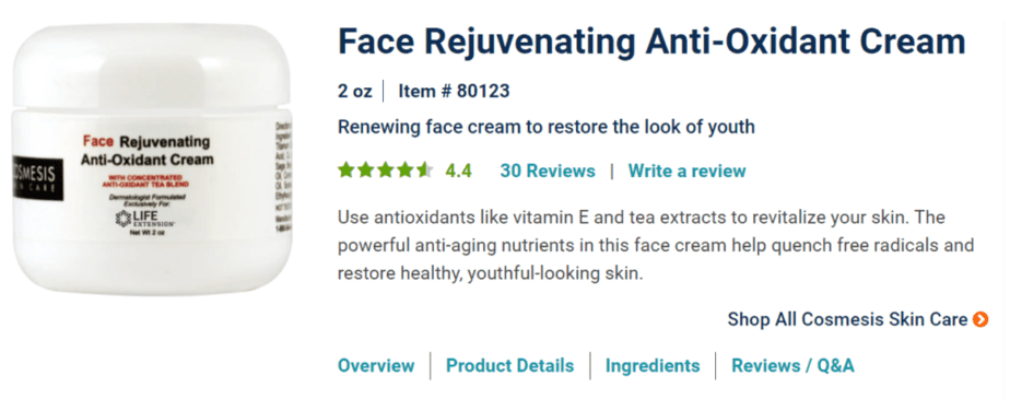 Life Extension Face Rejuvenating Anti-Oxidant Cream