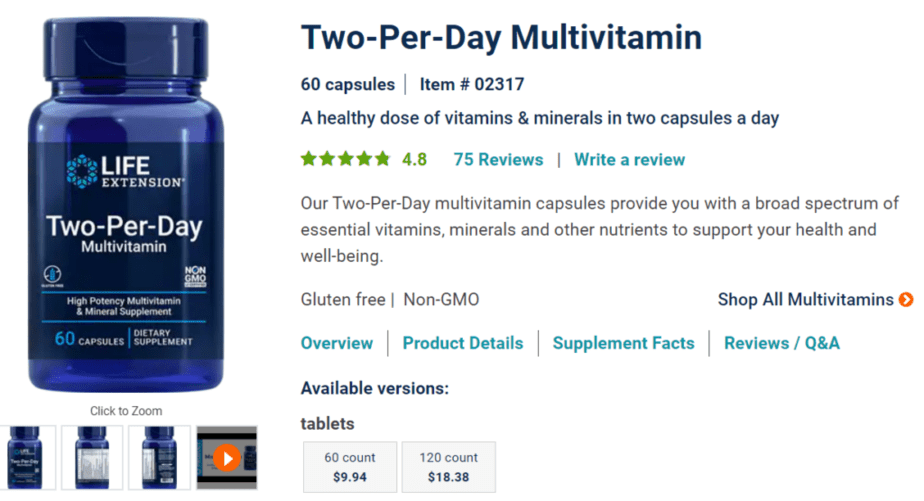 Life Extension Two-Per-Day Multivitamin