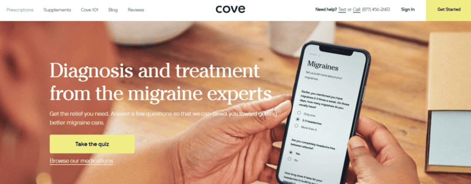 Página de inicio de Cove Migraine