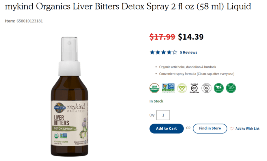 myKind Organics Detox Spray sold by Garden of Life