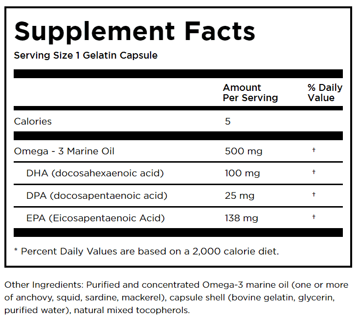 Supplement Facts for Persona Nutrition Omega-3