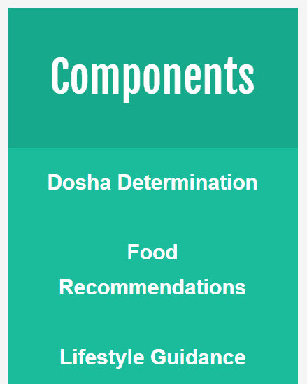 A list of some of the components of the Ayurveda Guru app