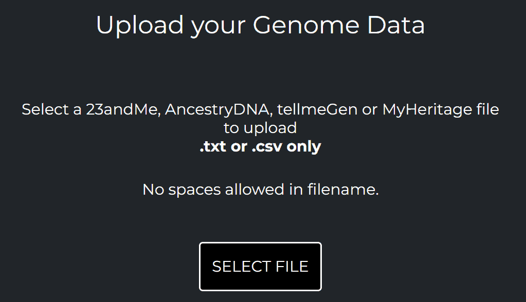 Uploading DNA data to NutraHacker