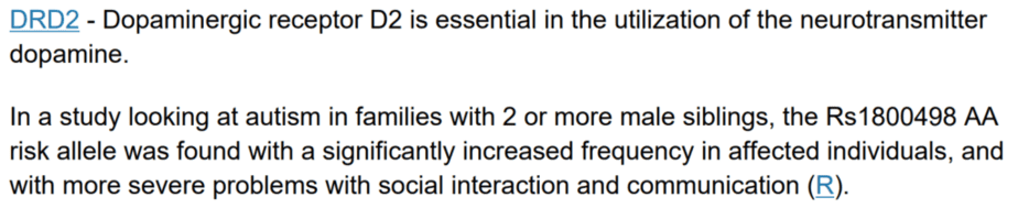 Sample of detailed information on the DRD2 gene