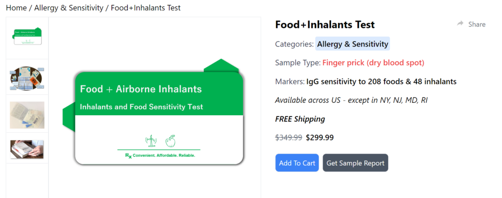 اختبار RxHomeTest Food + Inhalant test