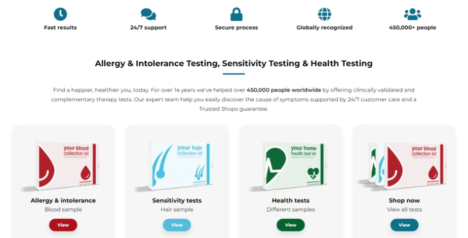 Allergytest.com homepage