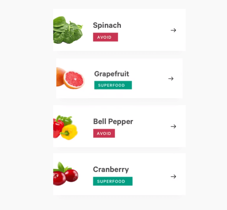 An example of the many foods a Viome test will include