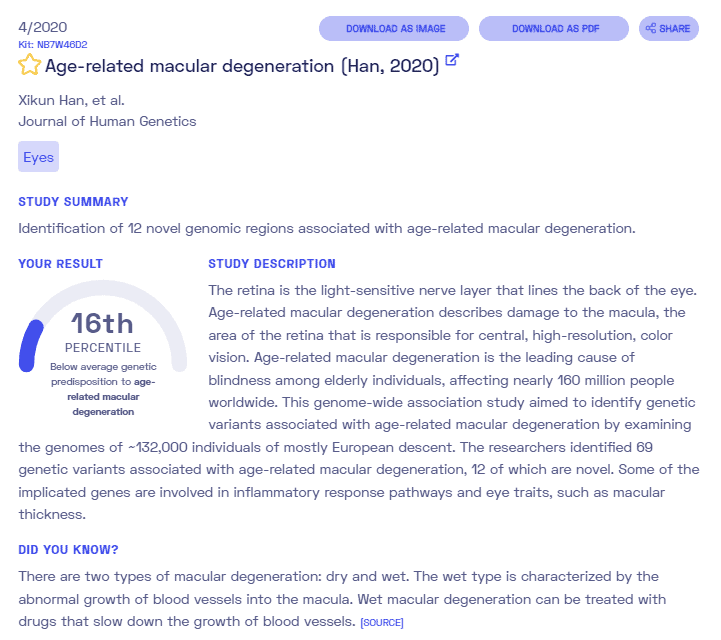 Sample report on age-related macular degeneration by Nebula Genomics