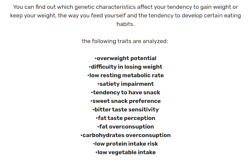 Sample of the weight section in a Nowgenome report