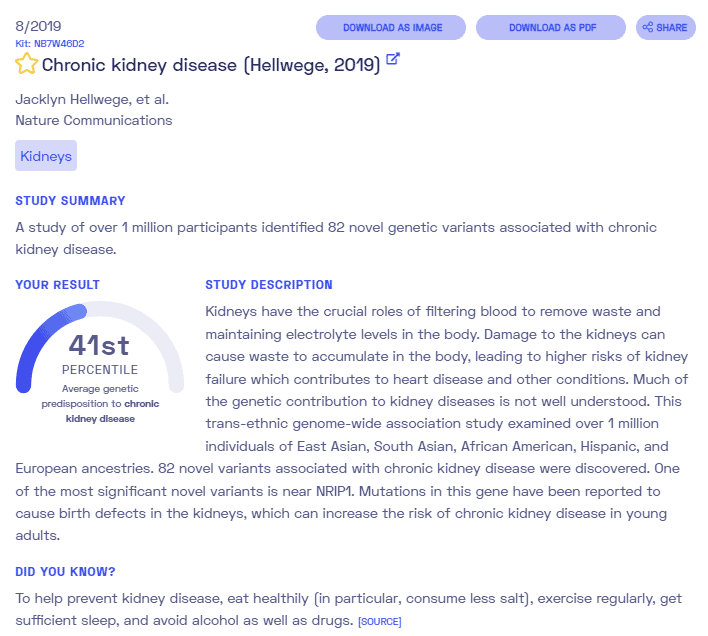 Chronic kidney disease sample report from Nebula Genomics