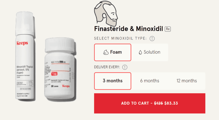 A combination of finasteride and minoxidil solution from Keeps