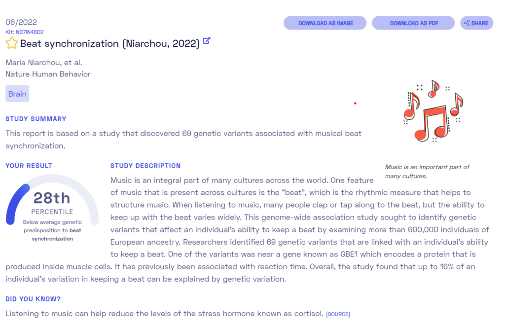 Beat synchronization sample report from Nebula Genomics