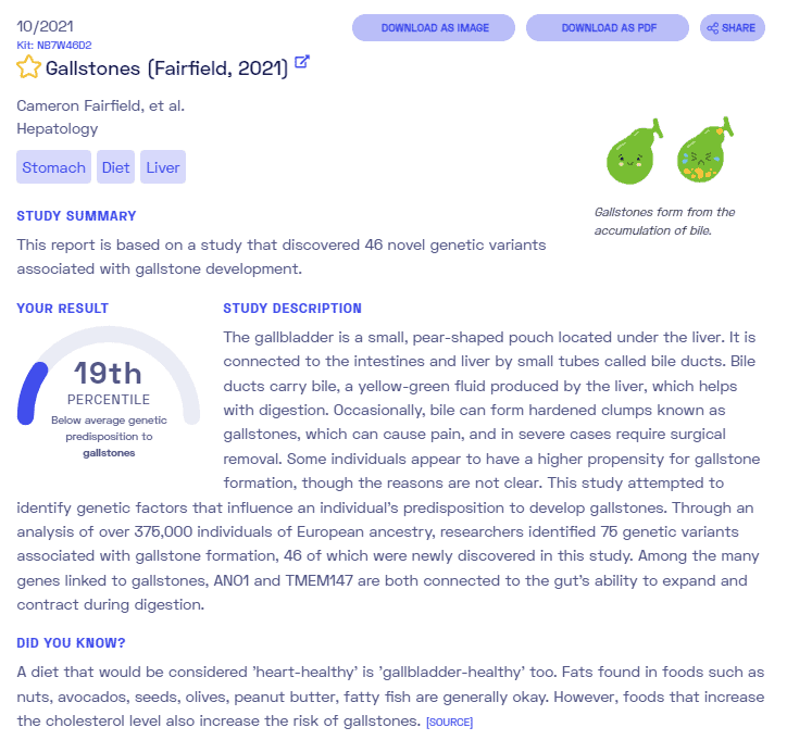 نمونه گزارش سنگ های صفراوی از Nebula Genomics