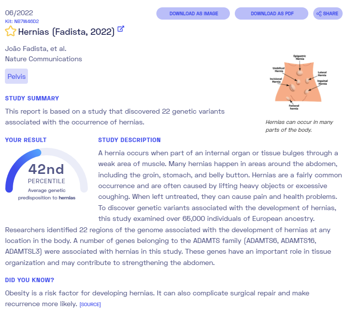 Sample report on hernias from Nebula Genomics