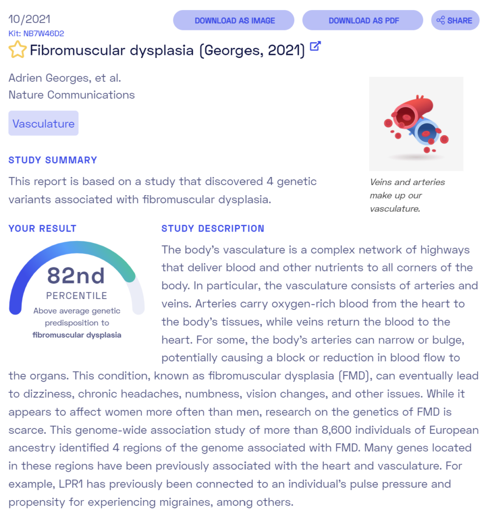 Fibromuscular dysplasia sample report from Nebula Genomics